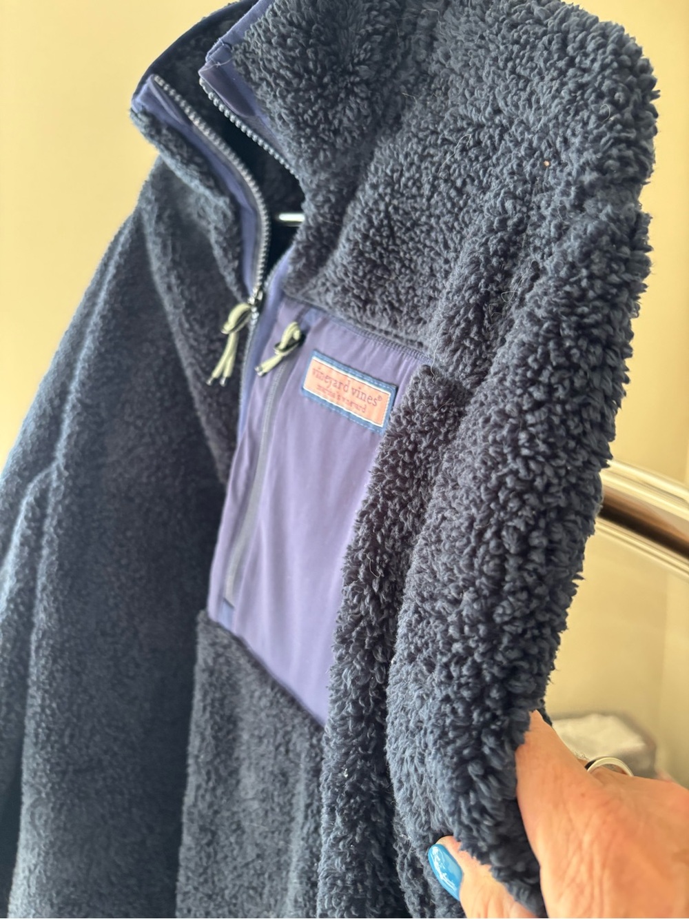 Vineyard Vines Navy Sherpa Jacket with Pink Whale Logo
